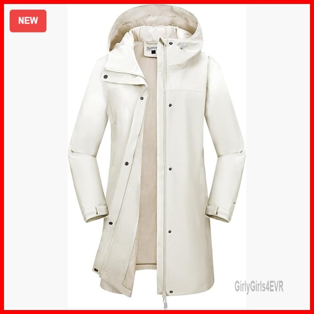 Waterproof Long Rain Coat with Hood, Breathable Trench Windbreaker Jacket